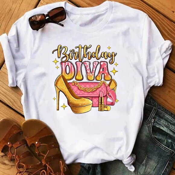 Birthday Diva Causal Soft Cotton Unisex Tee Shirt - Picture 1 of 1